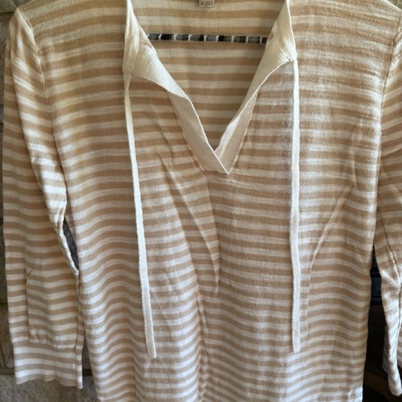 LOFT Beige and White Striped Top 3/4 sleeve Small Petite - Picture 3 of 6